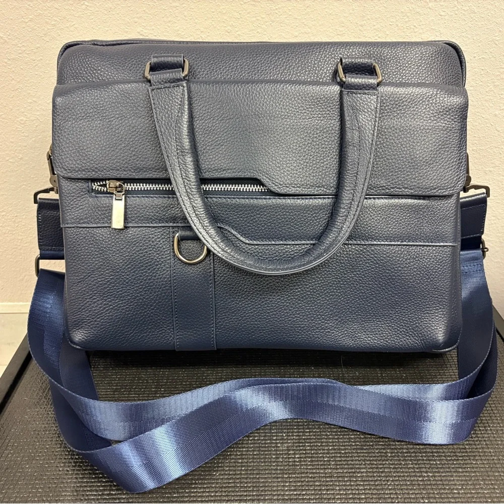 Elegant Navy Blue Leather Men's Bag